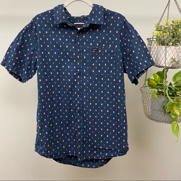 RVCA Other - RVCA Slim Fit Navy with Pink Dots Short Sleeve Button Down